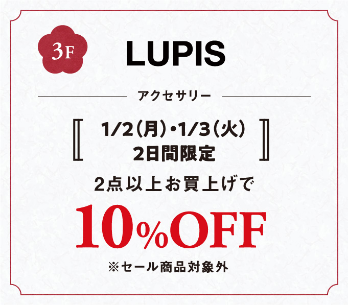 アクセサリー1/2（月）・1/3（火）2日間限定2点以上お買上げで10%OFF※セール商品対象外