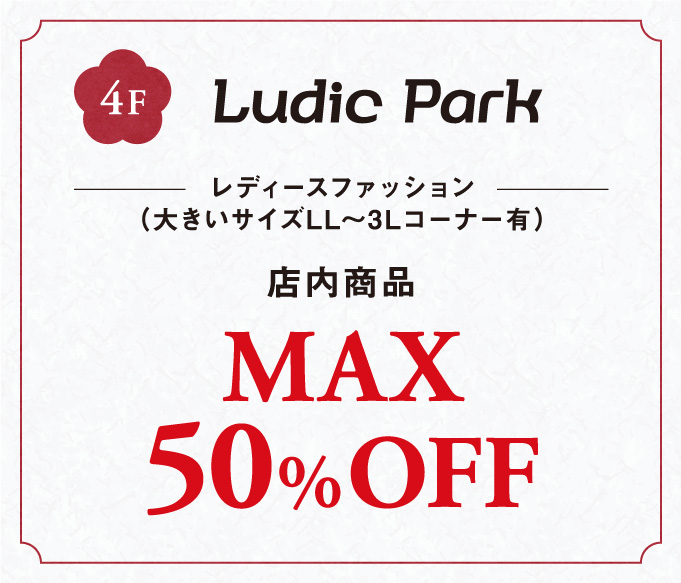 レディースファッション（大きいサイズLL～3Lコーナー有）店内商品MAX50%OFF